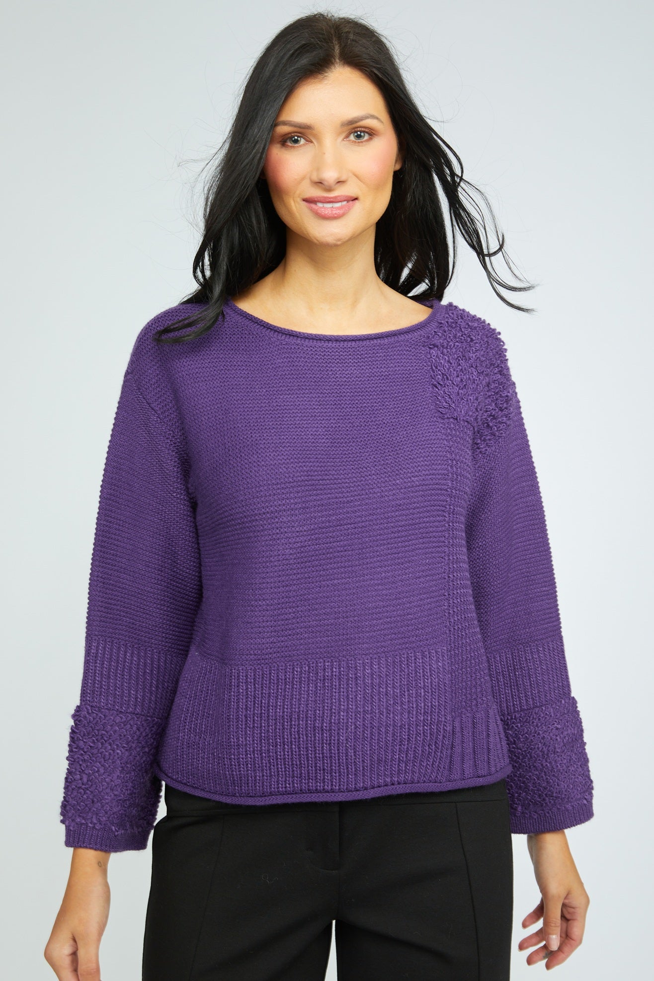 OLIVIA BY HABITAT TEXTURE BLOCK SWEATER - VIOLET