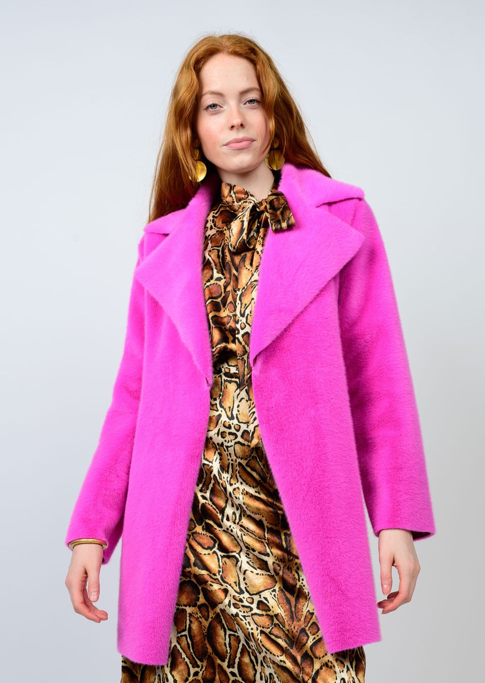 IVY JANE FAUX FUR & SUEDE COAT - HOT PINK