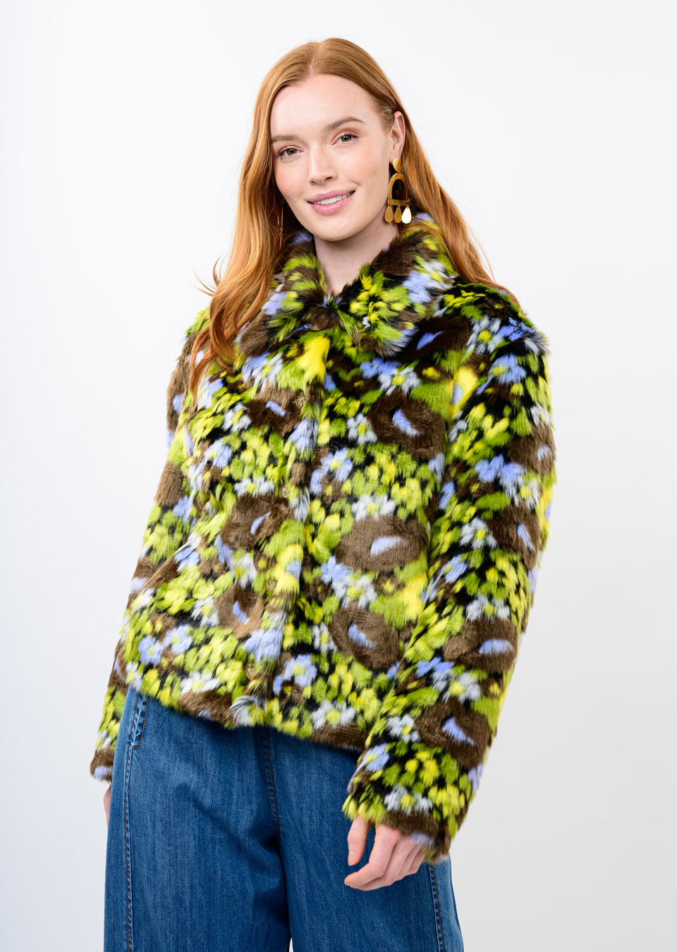 IVY JANE FLORAL FAUX FUR JACKET - BROWN MULTI