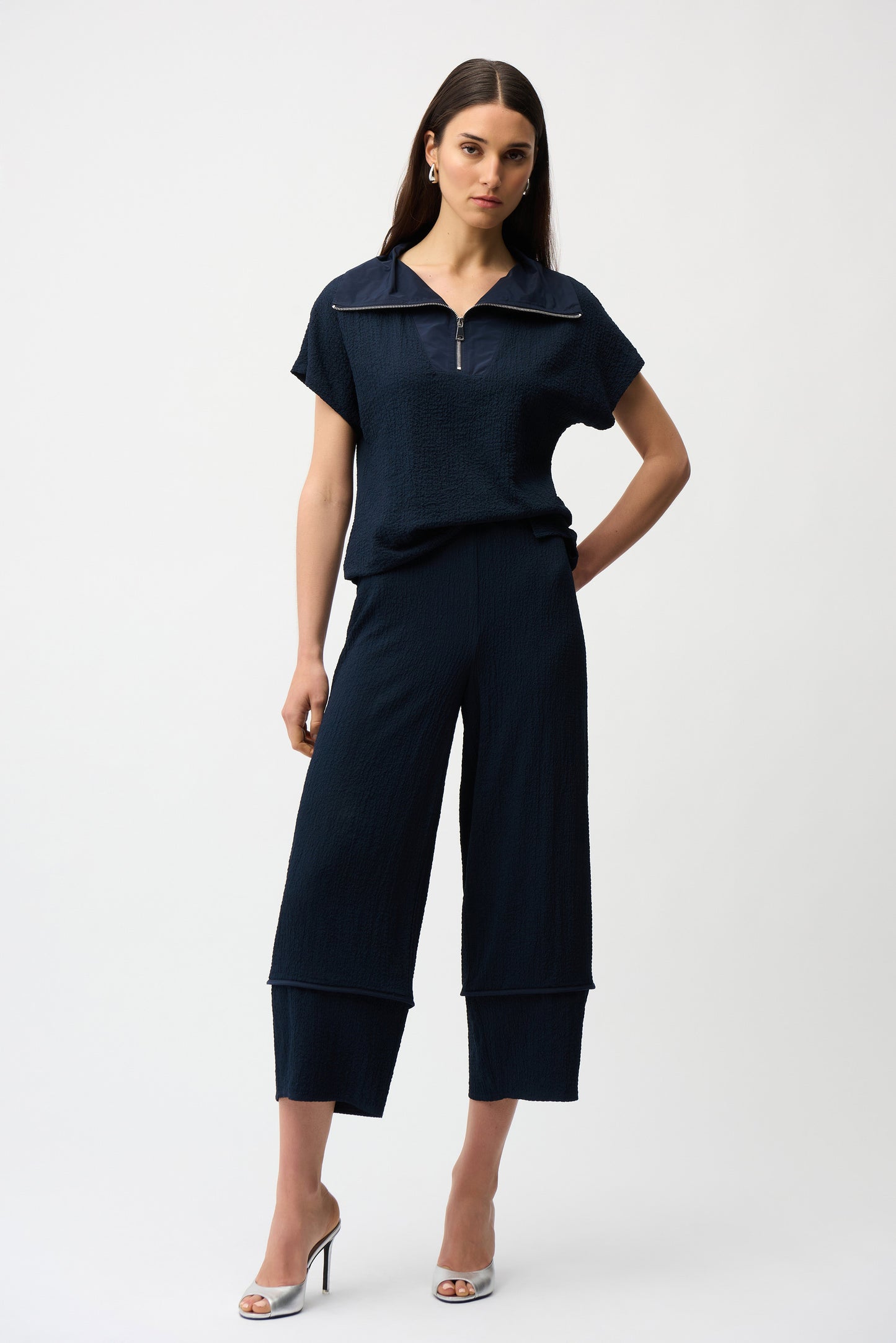 SALE JOSEPH RIBKOFF SEERSUCKER PULL-ON PANT - NAVY