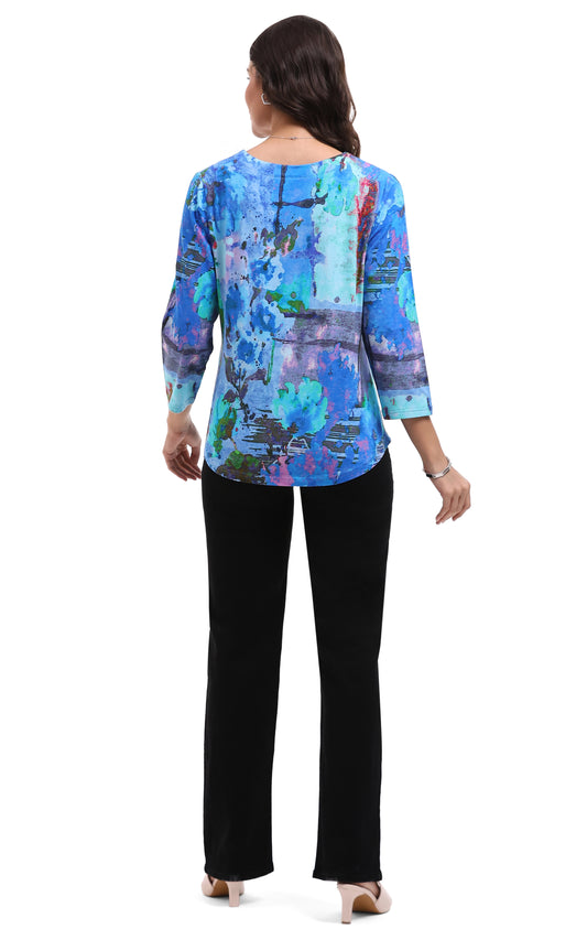 PARSLEY AND SAGE CAMPBELL 3/4 TOP - BLUE MULTI