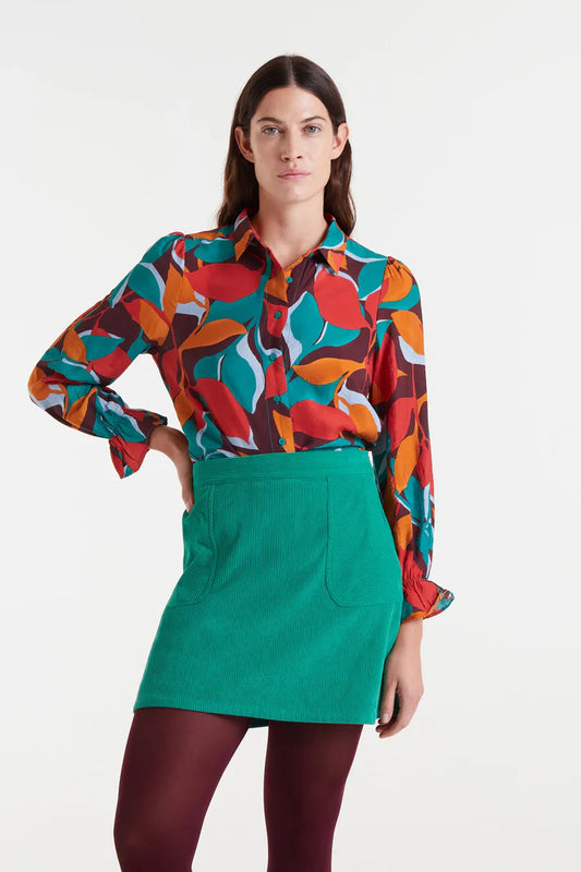 COMPANIA FANTASTICA PRINT CREPE SHIRT - BROWN MULTI