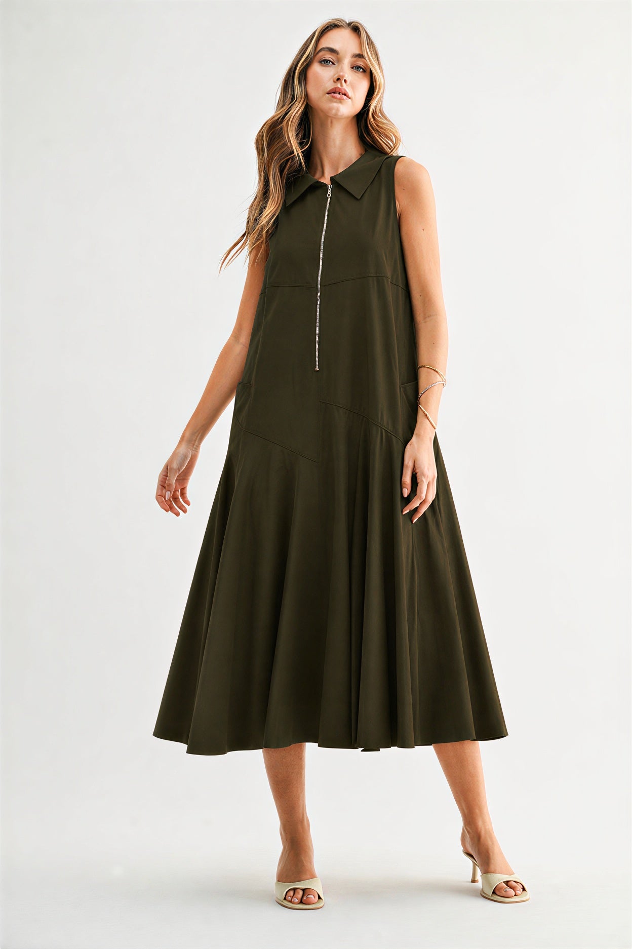 JOH JUDD STRETCH PARACHUTE DRESS - OLIVE