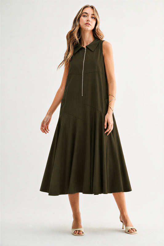 JOH JUDD STRETCH PARACHUTE DRESS - OLIVE