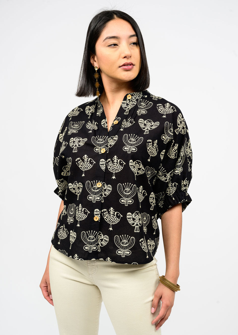 IVY JANE BLOCK PRINT TOP - BLACK & WHITE
