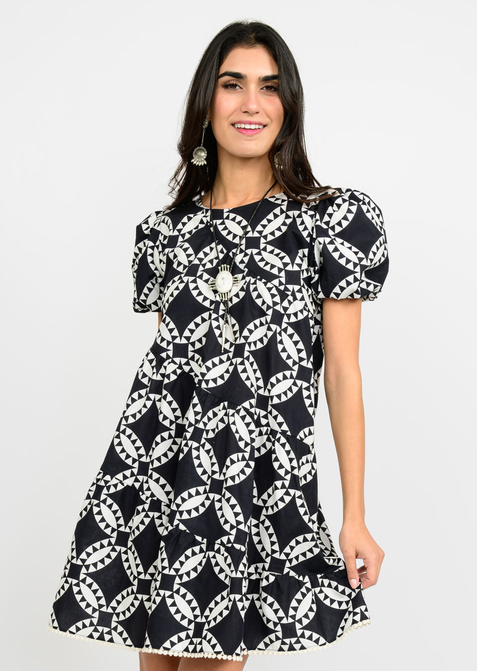 UNCLE FRANK QUALITY PATTERN SWING DRESS - BLACK & WHITE