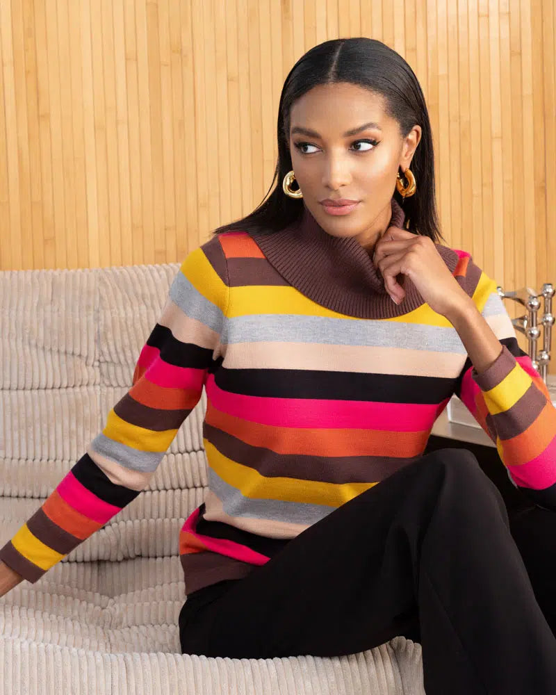 ALISON SHERI VISCOSE/POLY STRIPED SWEATER - MULTI