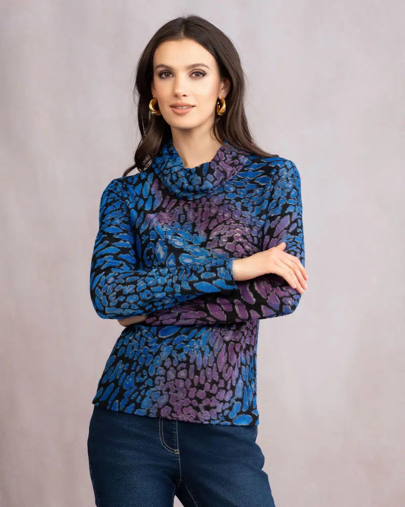 ALISON SHERI POLY/RAYON COWL-NECK PULLOVER - MULTI