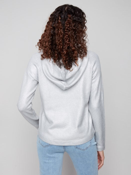 CHARLIE B PLUSH KNIT HOODIE - SILVER