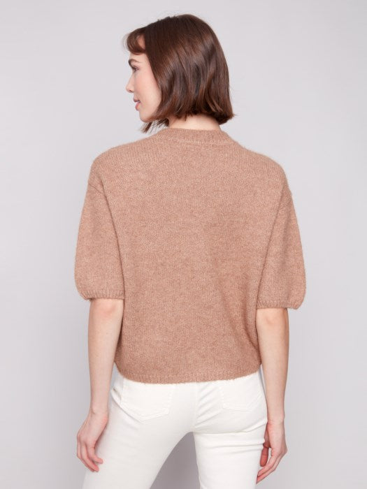 CHARLIE B ELBOW-SLEEVE BALLOON SWEATER - TAN