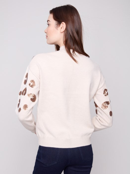 *SALE* CHARLIE B MOCK NECK SWEATER W/ SEQUINS - OATMEAL