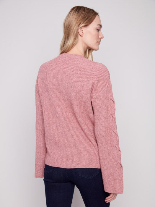 CHARLIE B SWEATER W/ CABLE DETAIL - ROSE PINK