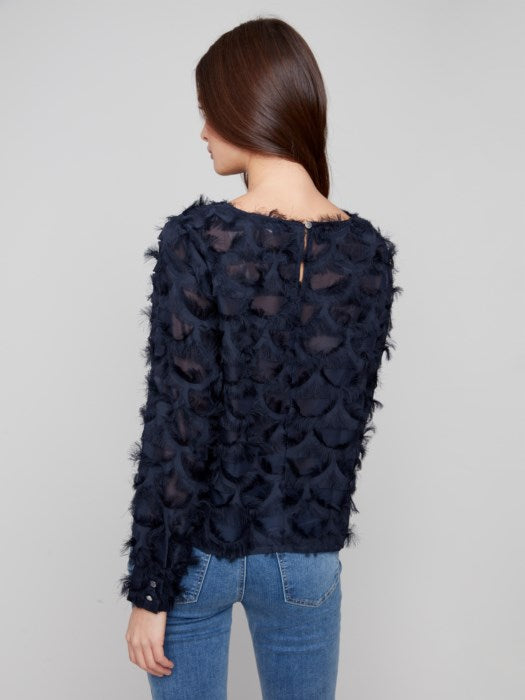 CHARLIE B FANCY CHIFFON BLOUSE - NAVY
