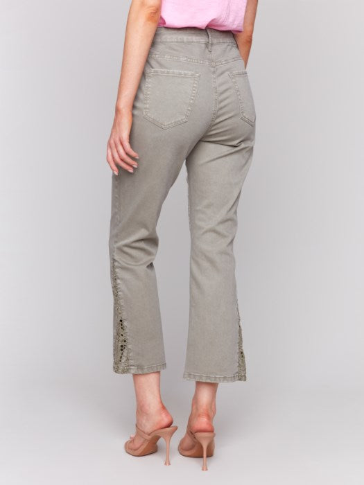 *SALE* CHARLIE B LACE CUTS SIDE BOOTCUT PANT - OLIVE GREEN