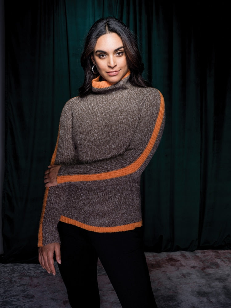 ELENA WANG BROWN & ORANGE SWEATER - EW31122