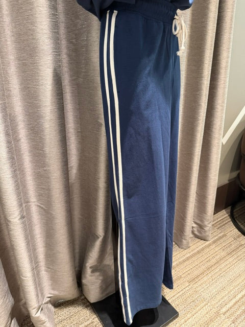 DYLAN WIDE LEG PANT WITH STRIPE - NAVY