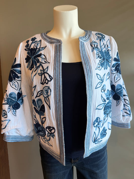 JOHN MARK FLORAL EMBROIDERED REVERSIBLE JACKET - BLUE MULTI