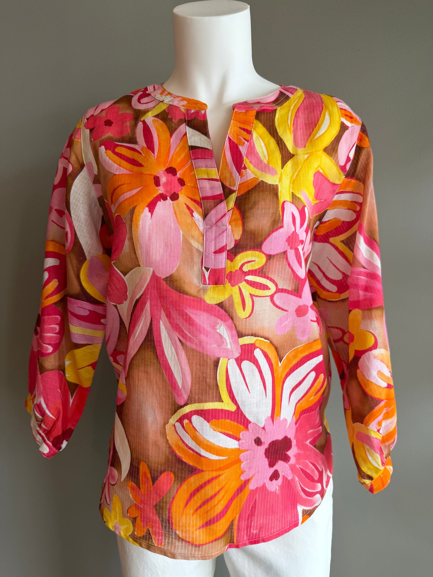 TRU LUXE PRINTED SPLIT NECK TOP - MULTI