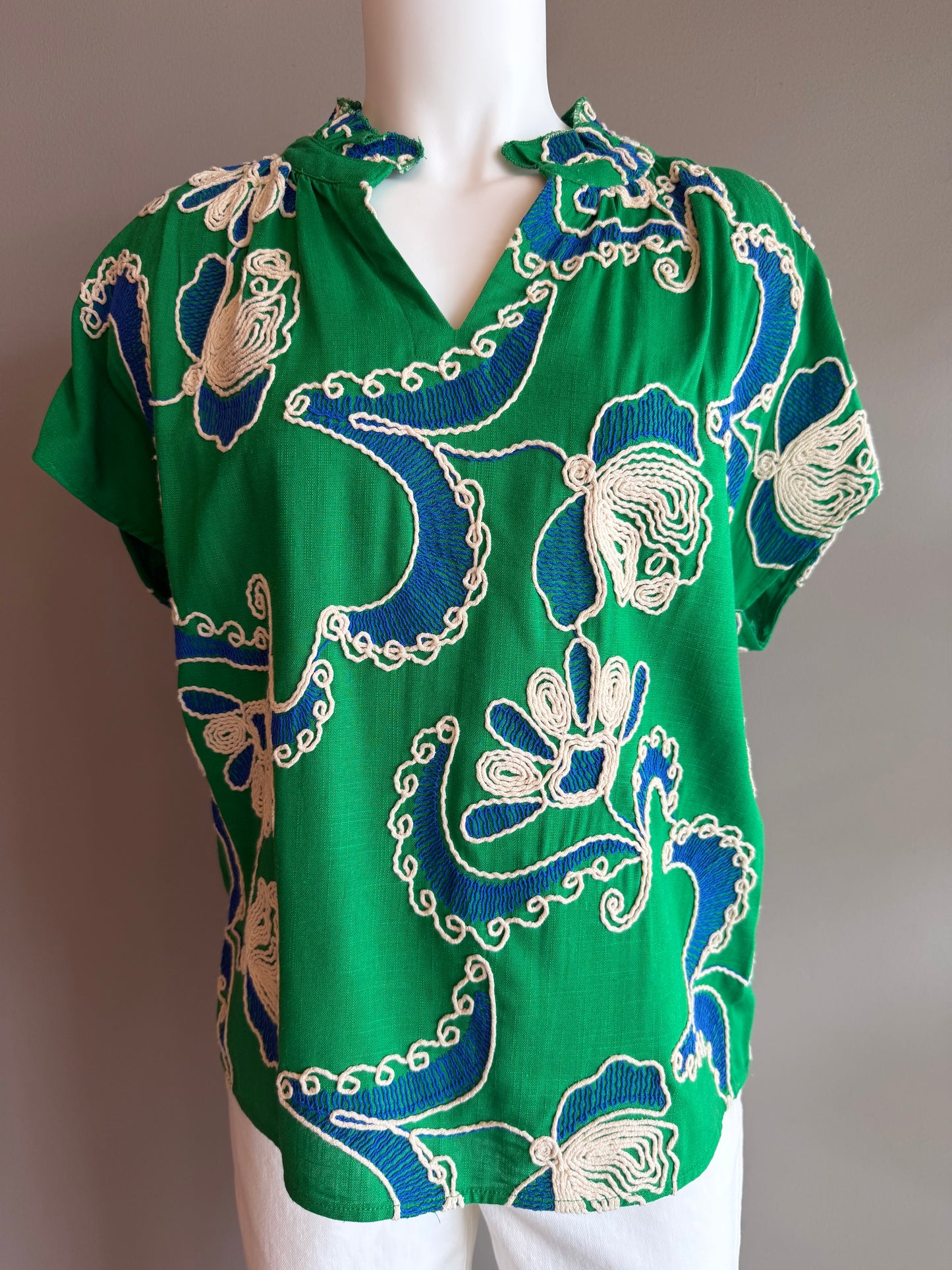 TRU LUXE CORDED EMBROIDERED POPOVER - GREEN MULTI