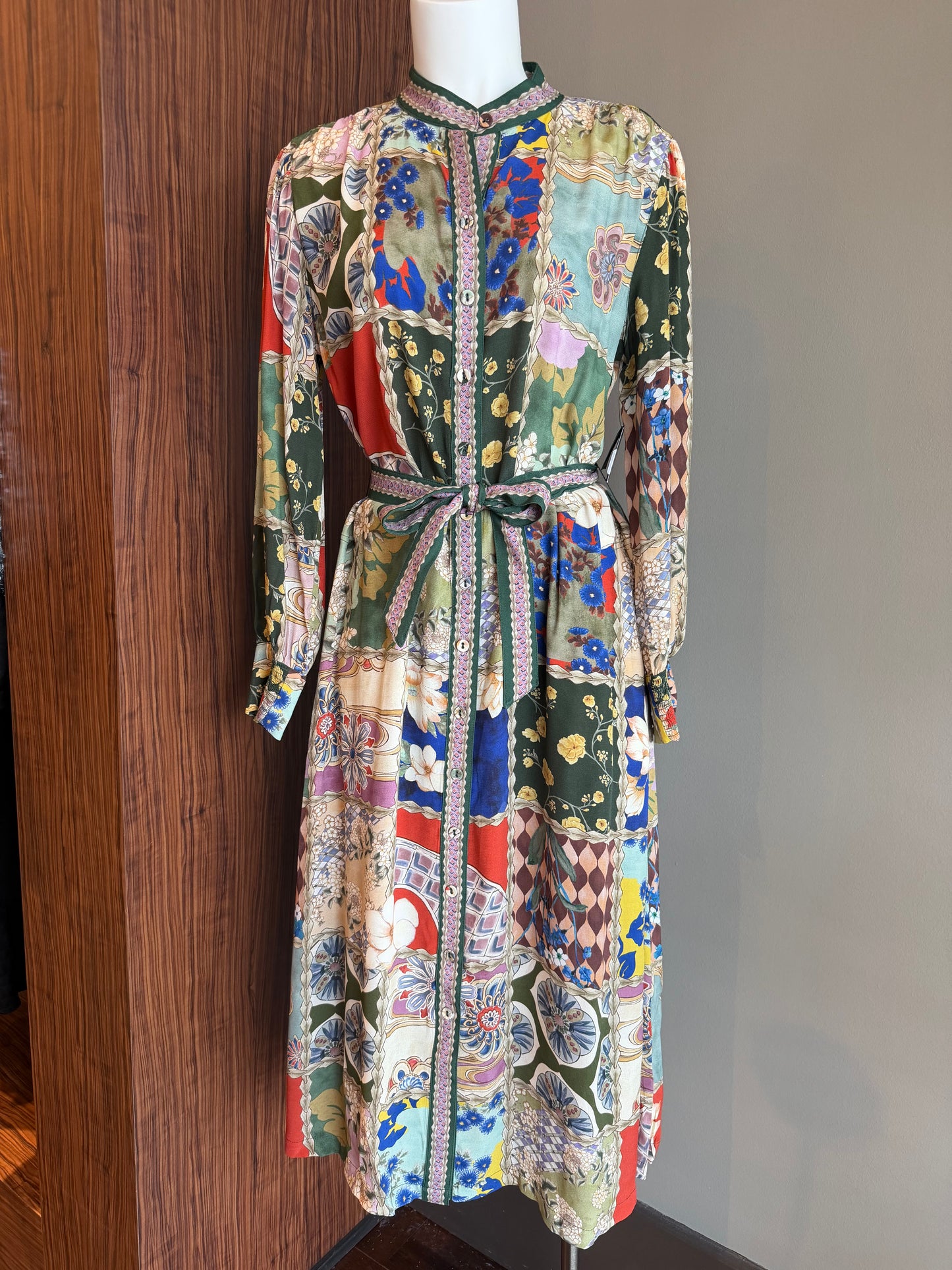JOHN MARK WOVEN MIX PRINT DRESS - MULTI
