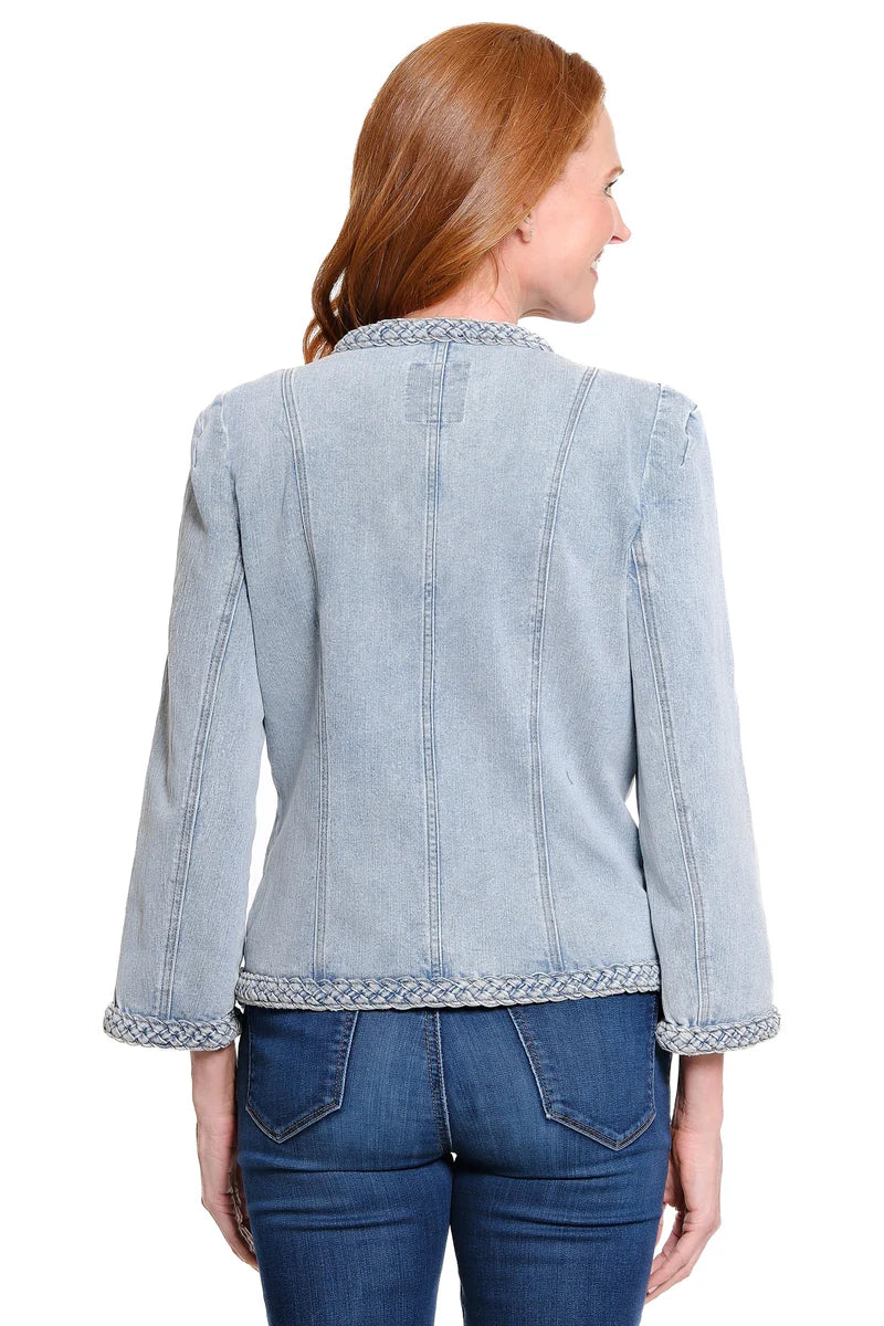 JOHN MARK DENIM JACKET WITH BRAIDED TRIM - J16839JMLTDEN