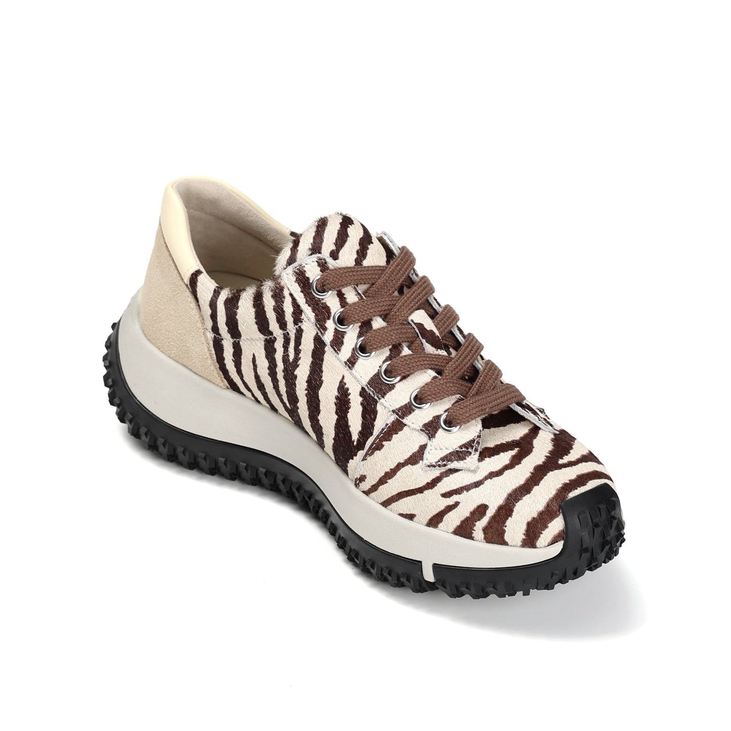 Sneaker with zebra pattern on a white background
