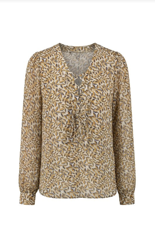 LIVERPOOL LONG SLEEVE LACE UP FRONT WOVEN BLOUSE
