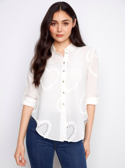 CHARLIE B TEXTURED FABRIC TOP - WHITE