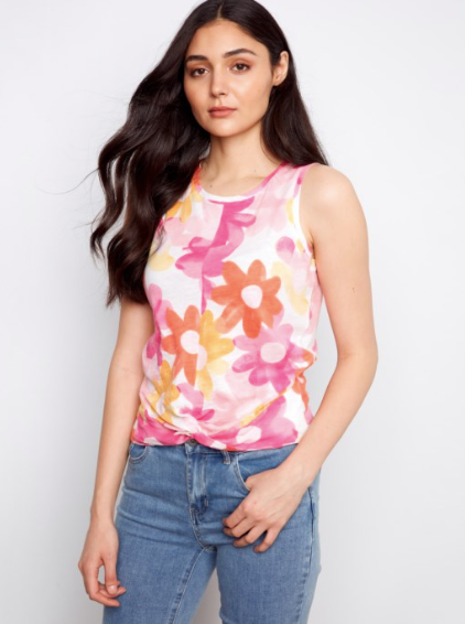 SALE CHARLIE B COTTON TWISTED HEM TEE - MULTI