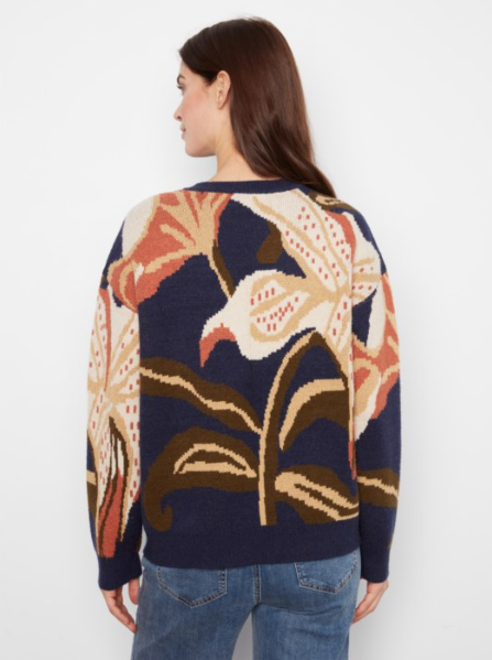 CHARLIE B STATEMENT FLORAL CREW NECK SWEATER - LILI