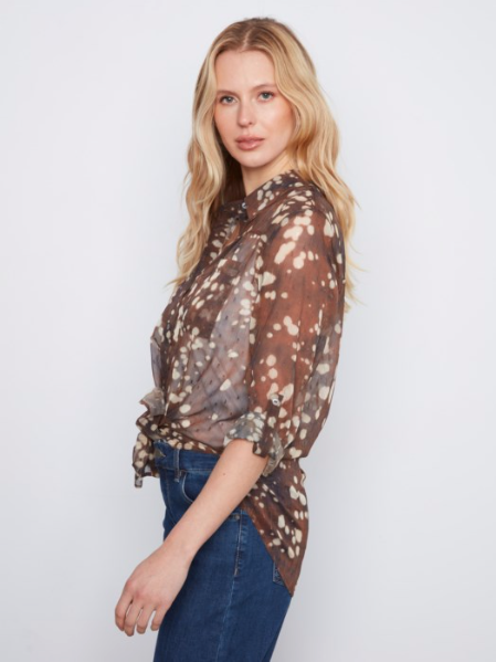 CHARLIE B PRINTED BUTTON UP BLOUSE - SPECKLE