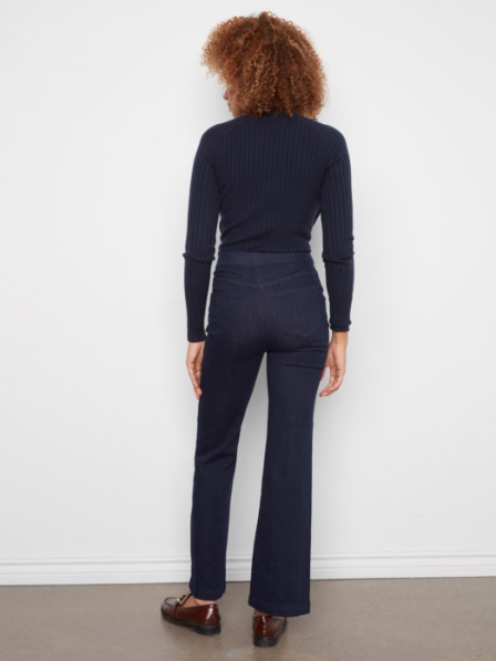 CHARLIE B FLARE PULL ON JEANS WITH DECORATIVE BUTTONS - BLUE BLACK