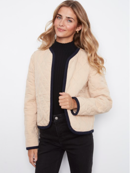 CHARLIE B REVERSIBLE EMBROIDERED QUILTED JACKET - BISCUIT