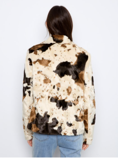 CHARLEI B COW PRINT FAUX FUR JACKET - BLOTCHY