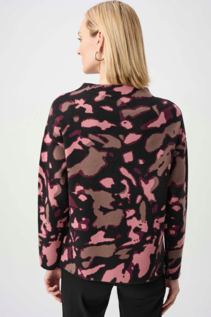 JOSEPH RIBKOFF ABSTRACT JACQUARD SWEATER WITH RHINESTONES - BLACK MULTI