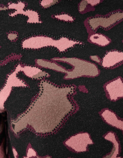 JOSEPH RIBKOFF ABSTRACT JACQUARD SWEATER WITH RHINESTONES - BLACK MULTI
