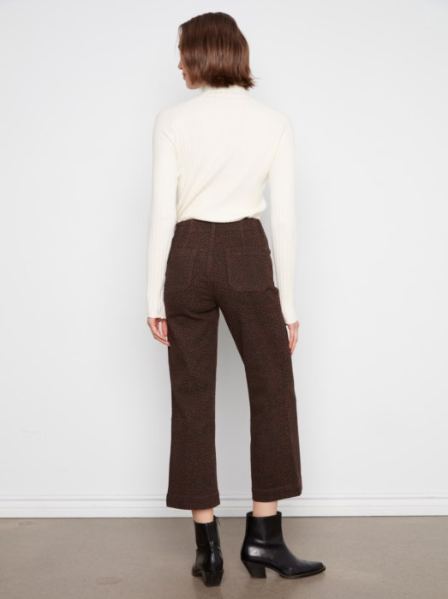 CHARLIE B WIDE LEG CROPPED STRETCH TWILL - LEOPARD PRINT