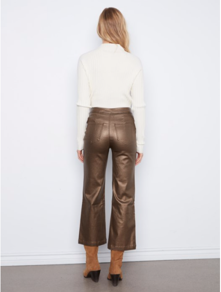 CHARLIE B METALLIC WAXED TWILL FLARE PANT - COPPER