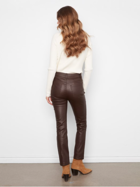 CHARLIE B SLIM LEG WAX TWILL PANTS - COFFEE