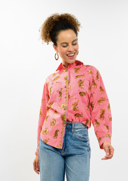 IVY JANE TIGER CAMP SHIRT - CORAL