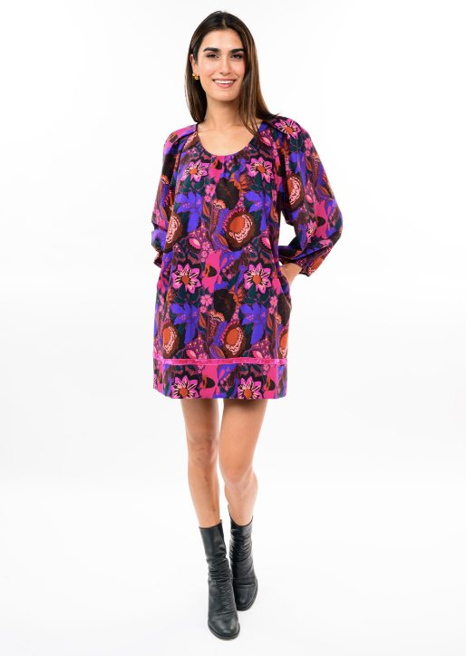 UNCLE FRANK SHIRRED FLORAL SHIFT - MULTI