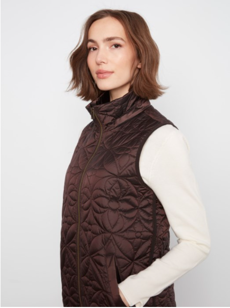 CHARLIE B FULL ZIP SLEEVELESS PUFFER VEST - MOCHA