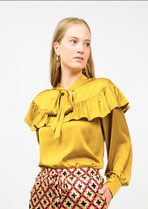 IVY JANE SILKY BOW NECK TOP - CHARTREUSE