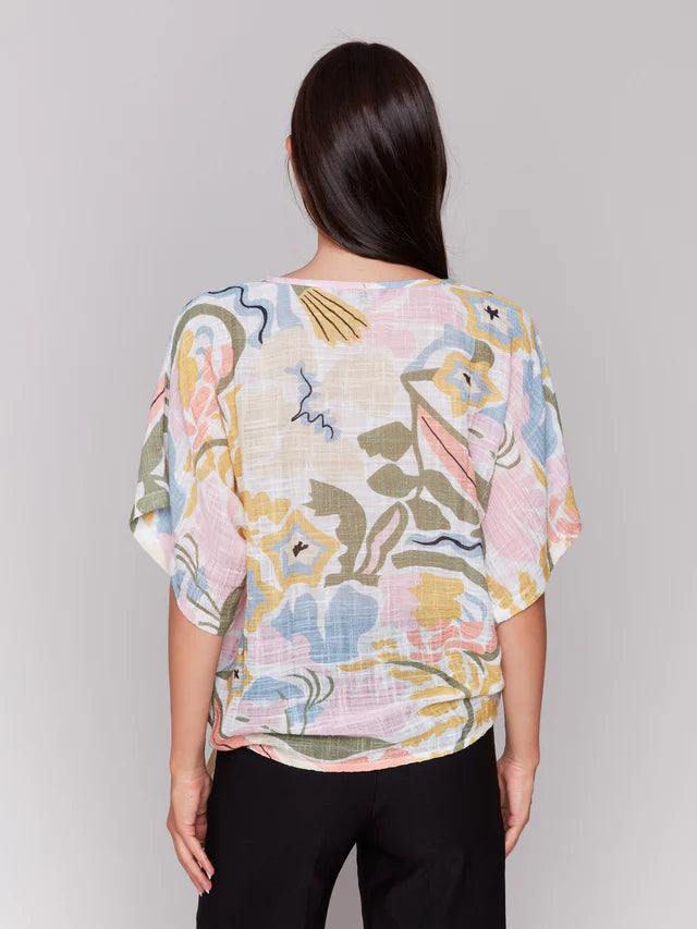 CHARLIE B PRINTED DOLMAN SLEEVE TOP - MULTI