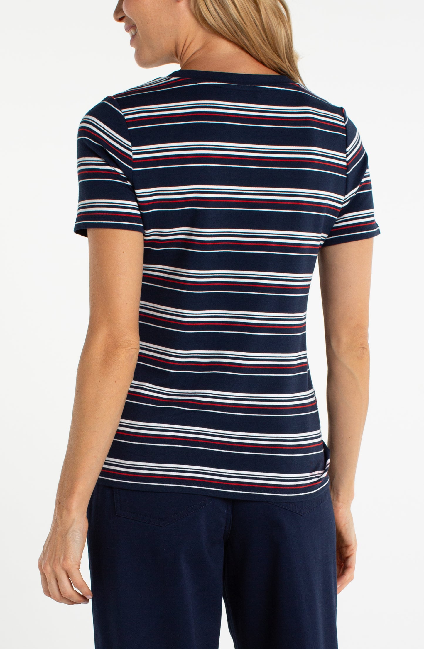 LIVERPOOL SHORT-SLEEVE V-NECK KNIT TEE - NAVY MULTI