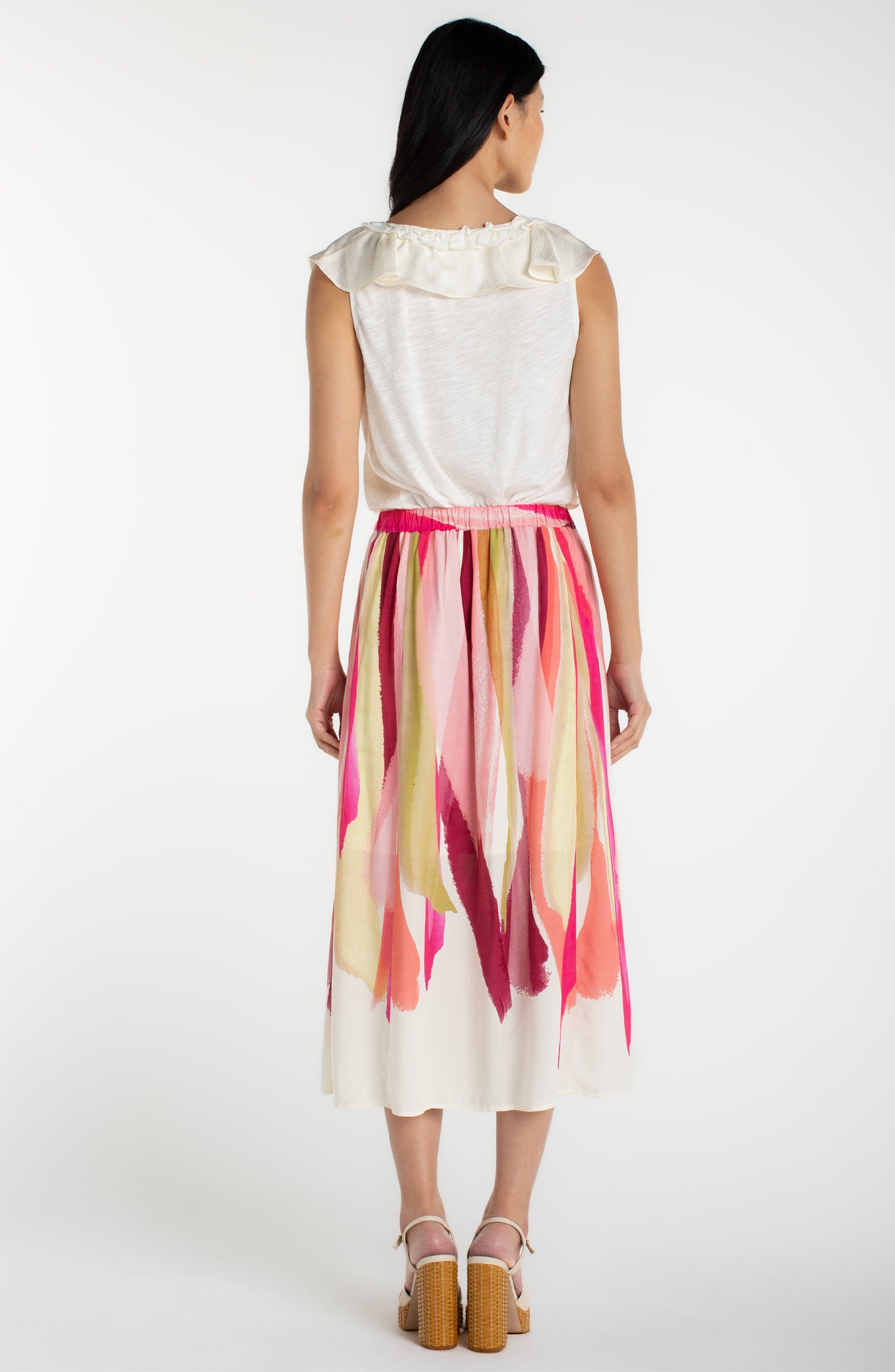 LIVERPOOL PULL-ON WOVEN MAXI SKIRT - PINK MULTI