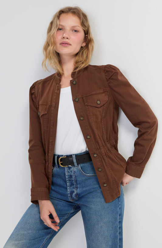 LIVERPOOL PUFF SLEEVE TRUCKER JACKET - CAROB BROWN