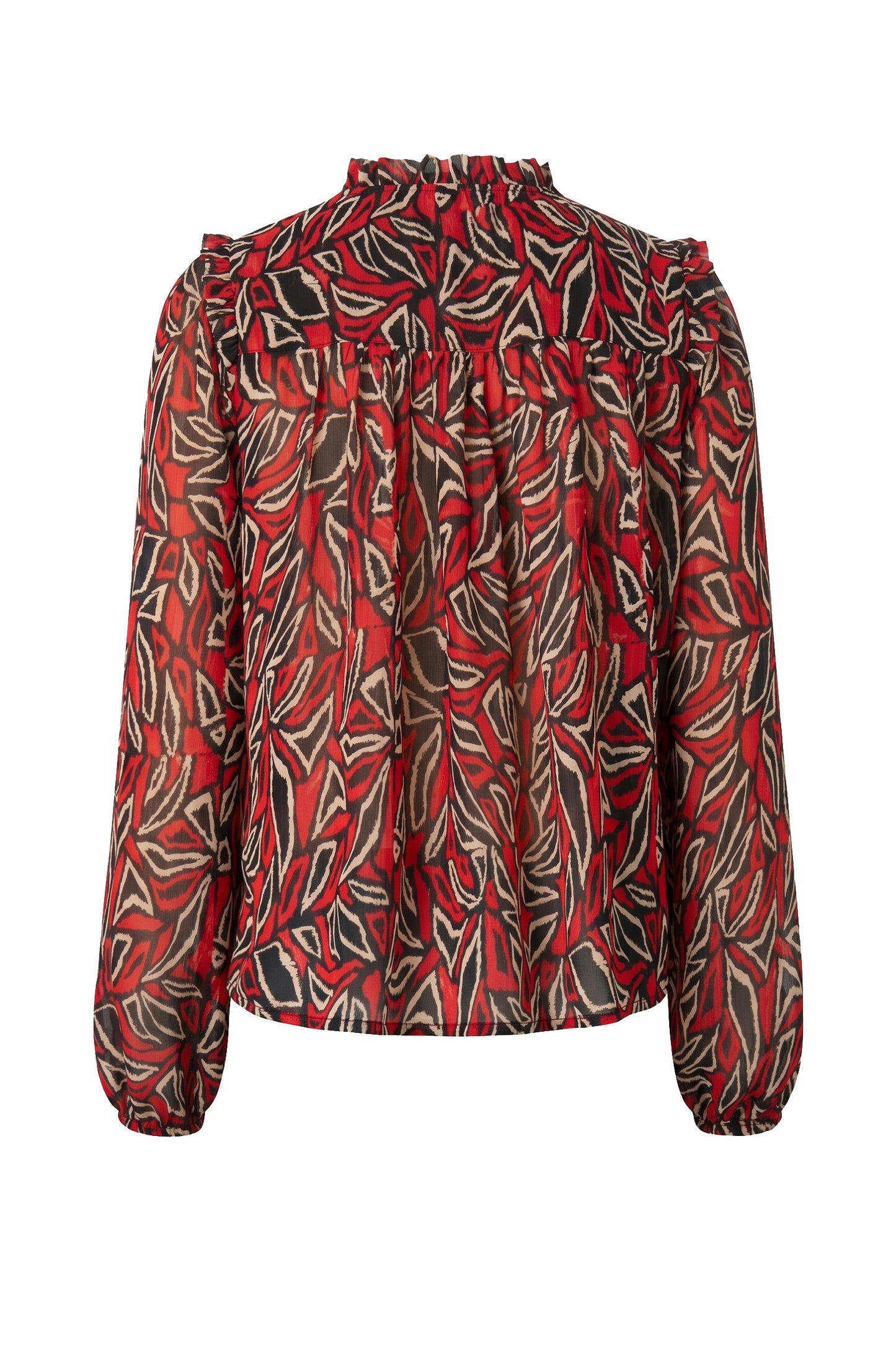 LIVERPOOL LONG SLEEVE WOVEN BLOUSE - RED AND BLACK MULTI