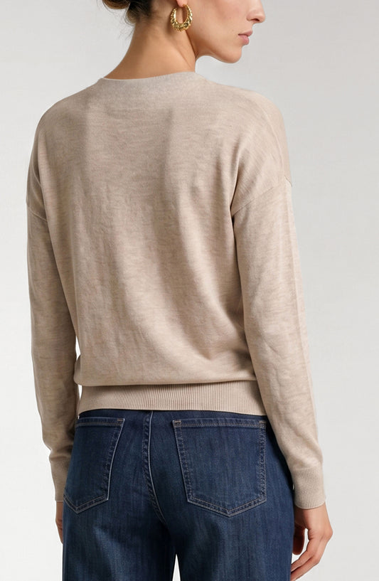 LIVERPOOL LONG SLEEVE DRAPE NECK SWEATER - CHAMPAGNE MELANGE