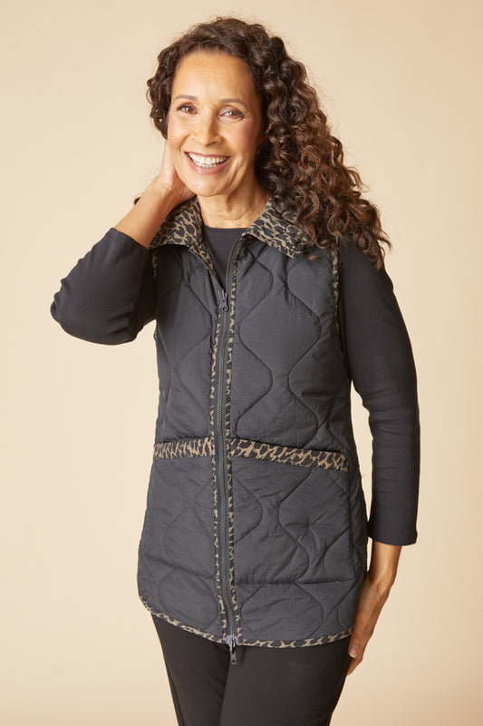 HABITAT REVERSIBLE PRINT QUILT PUFFER VEST - BLACK MULTI
